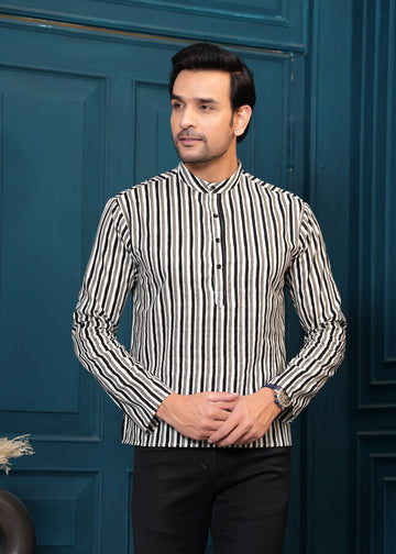 Cotton Black Striped Kurta